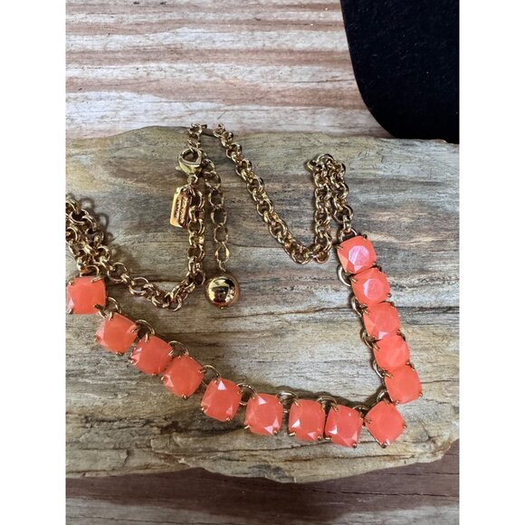 Kate Spade Gold Chain Necklace With Coral Gemstones & Clasp Squared Away - Picture 6 of 7